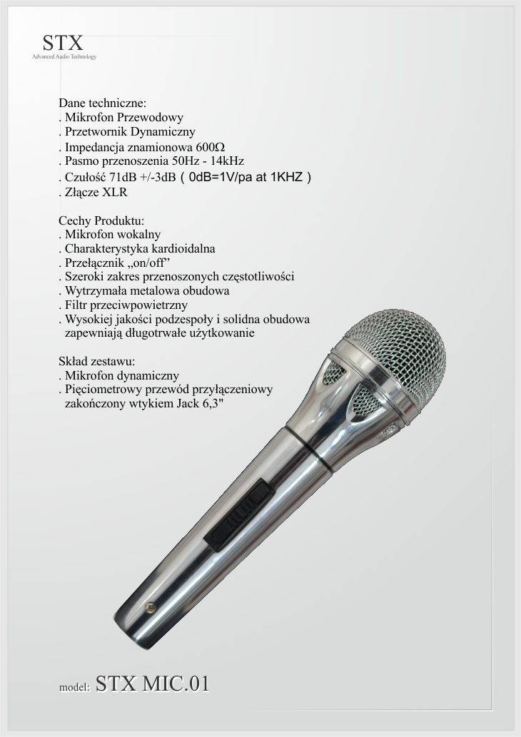 Mikrofon dynamiczny przewodowy MIC.01 Mikrofon dynamiczny przewodowy MIC.01